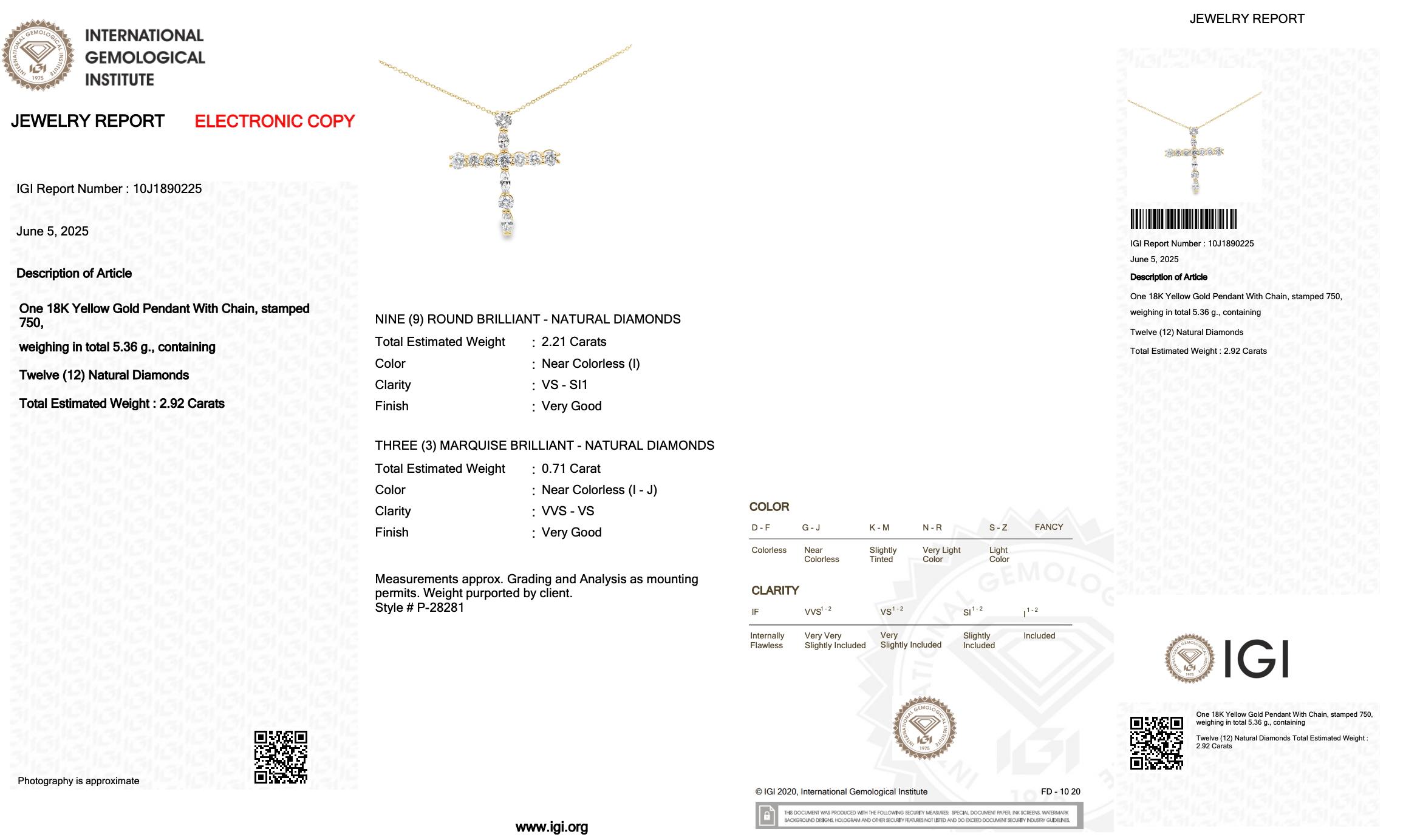 De las mujeres Sophisticated 2.92ct Diamonds Necklace with Cross Pendant in 18k Yellow Gold en venta