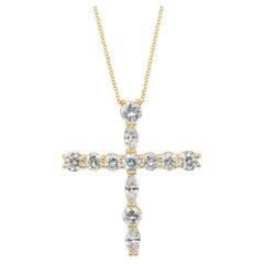 Sophisticated 2.92ct Diamonds Necklace with Cross Pendant in 18k Yellow Gold