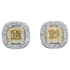 Sophisticated 2.97ct Diamonds Halo Stud Earrings in 18k White Gold