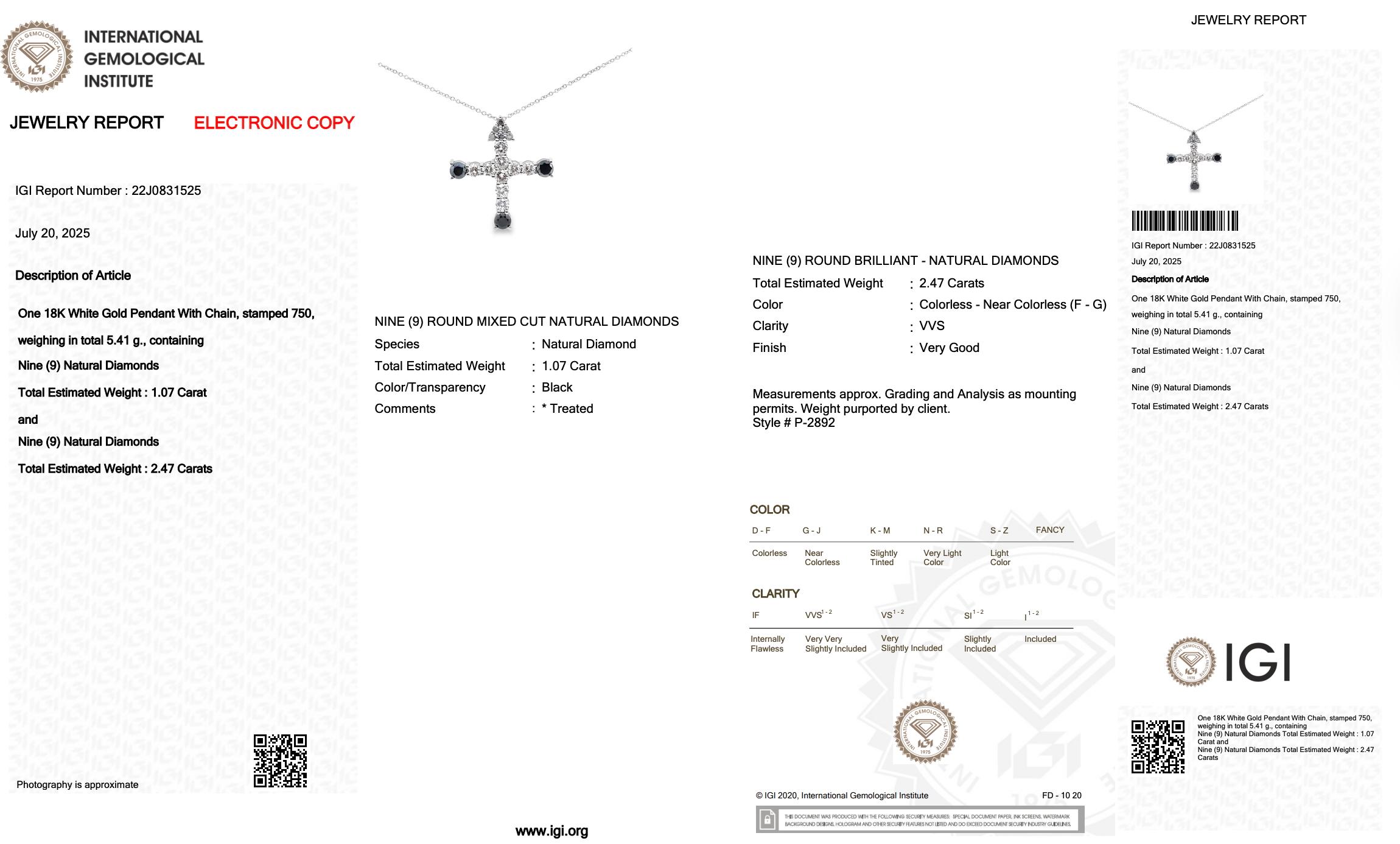 Women's Sophisticated 3.54ct Diamonds Necklace with Cross Pendant in 18k White Gold For Sale