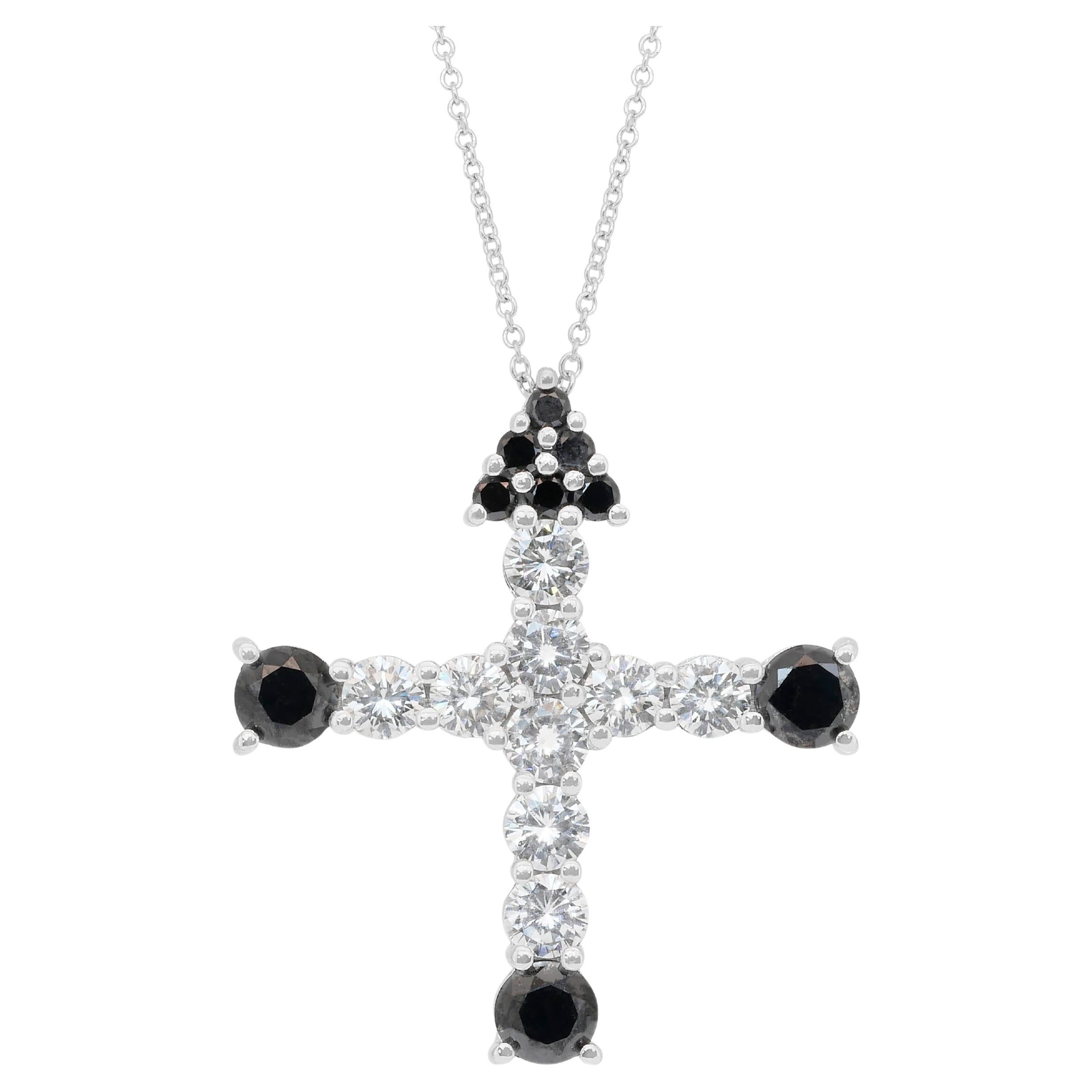Sophisticated 3.54ct Diamonds Necklace with Cross Pendant in 18k White Gold