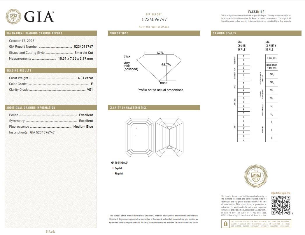 Sophisticated 4.01ct Ideal Cut Emerald-Cut Diamond - GIA Certified

This exceptional diamond boasts a captivating 4.01-carat weight, showcasing its brilliance in a timeless emerald cut. The GIA certificate guarantees the diamond's authenticity and