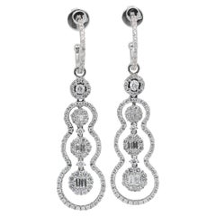 Sophisticated 4.10ct Diamonds Drop Earrings in 18k White Gold - IGI Certified