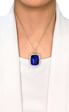 Sophisticated 49.06ct Natural Tanzanite & Diamond High-Jewelry Statement Pendant