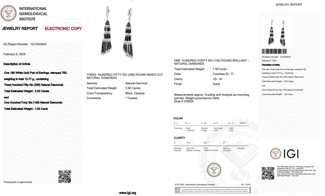Donna Sofisticati orecchini a goccia con 5,00ct di diamanti in oro bianco 18k - certificati IGI in vendita