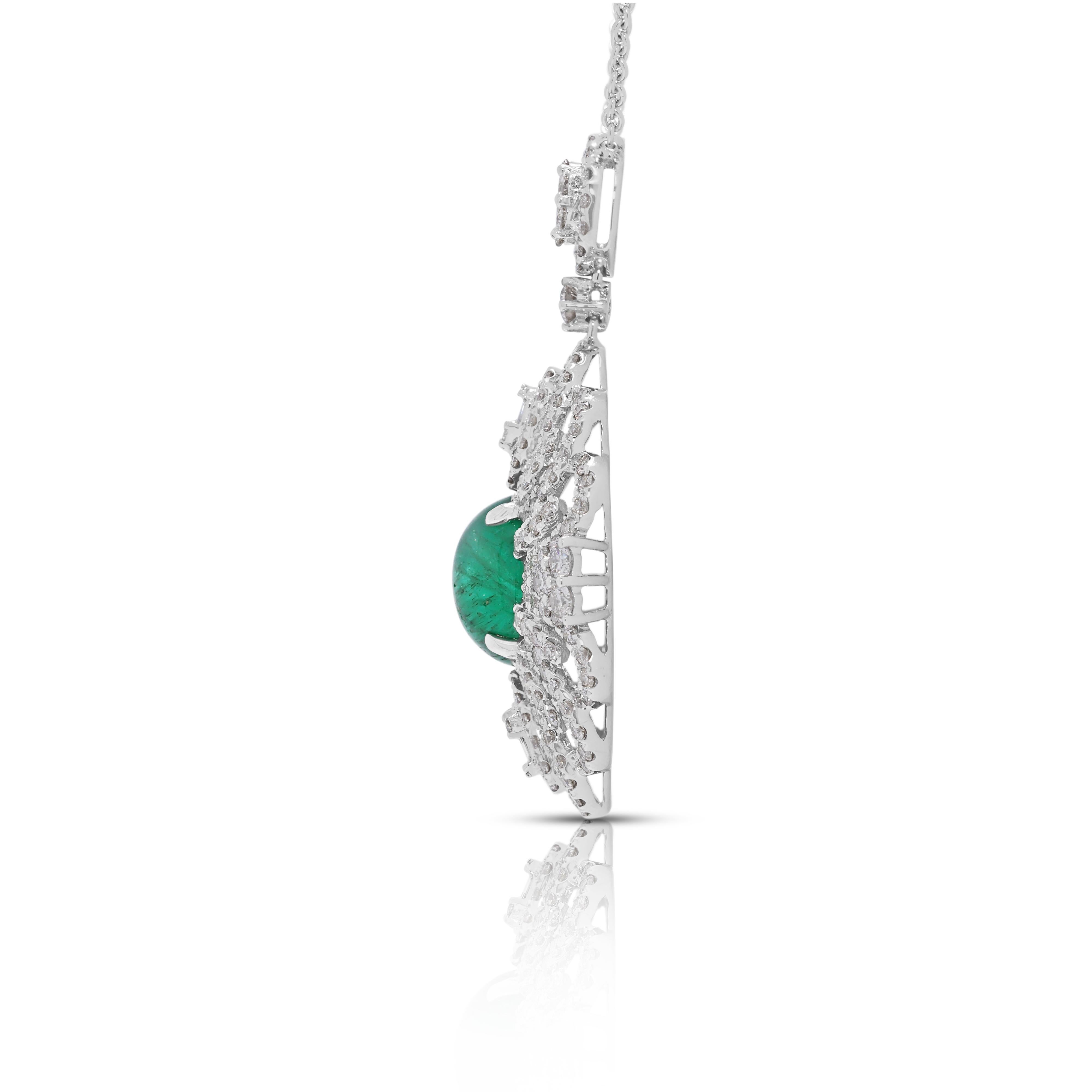 Women's Sophisticated 5.63ct Emerald & Natural Diamond Necklace in 18K White Gold For Sale