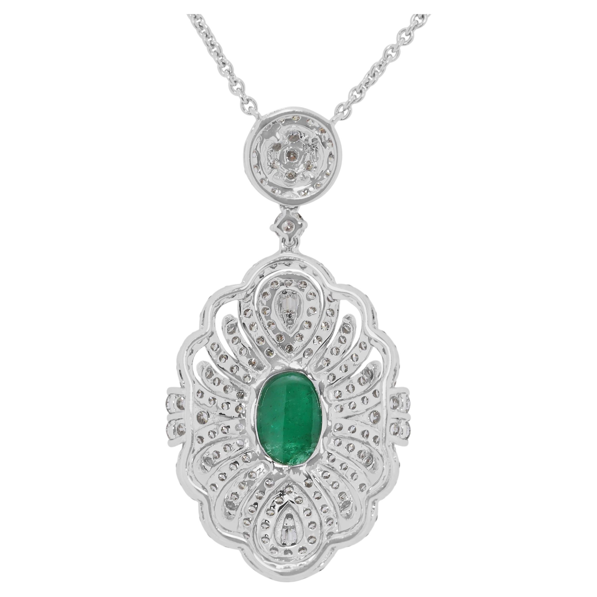 Sophisticated 5.63ct Emerald & Natural Diamond Necklace in 18K White Gold For Sale 1