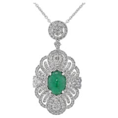 Sophisticated 5.63ct Emerald & Natural Diamond Necklace in 18K White Gold