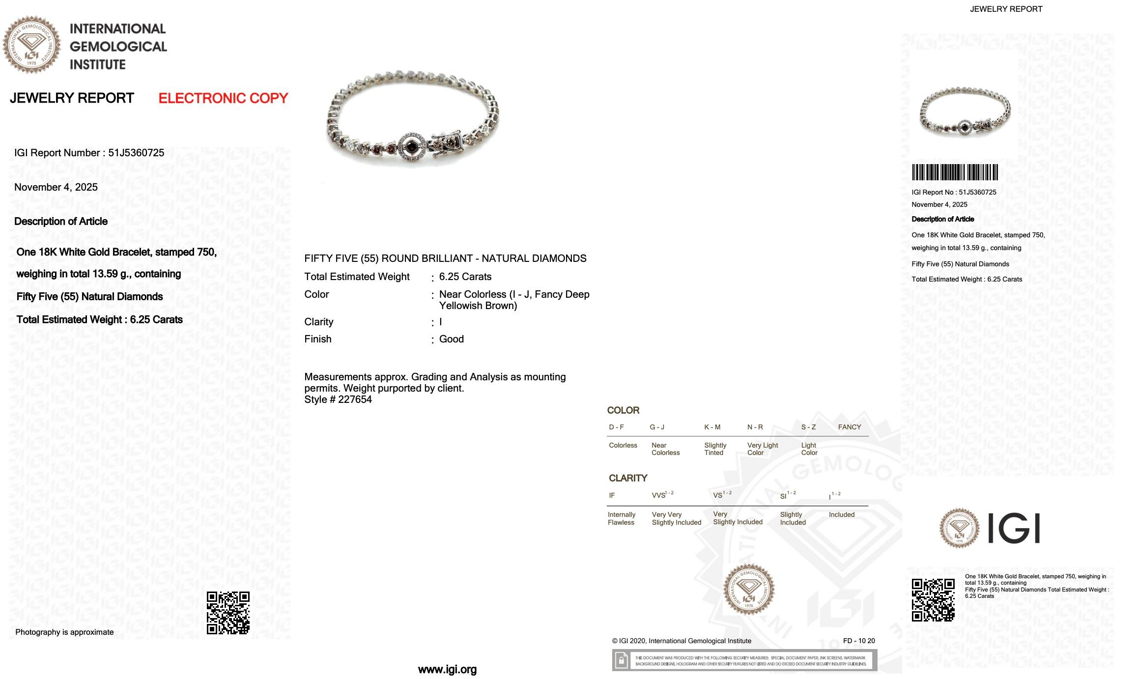 Donna Bracciale sofisticato con 6,25 carati di diamanti in oro bianco 18 carati - Certificato IGI in vendita