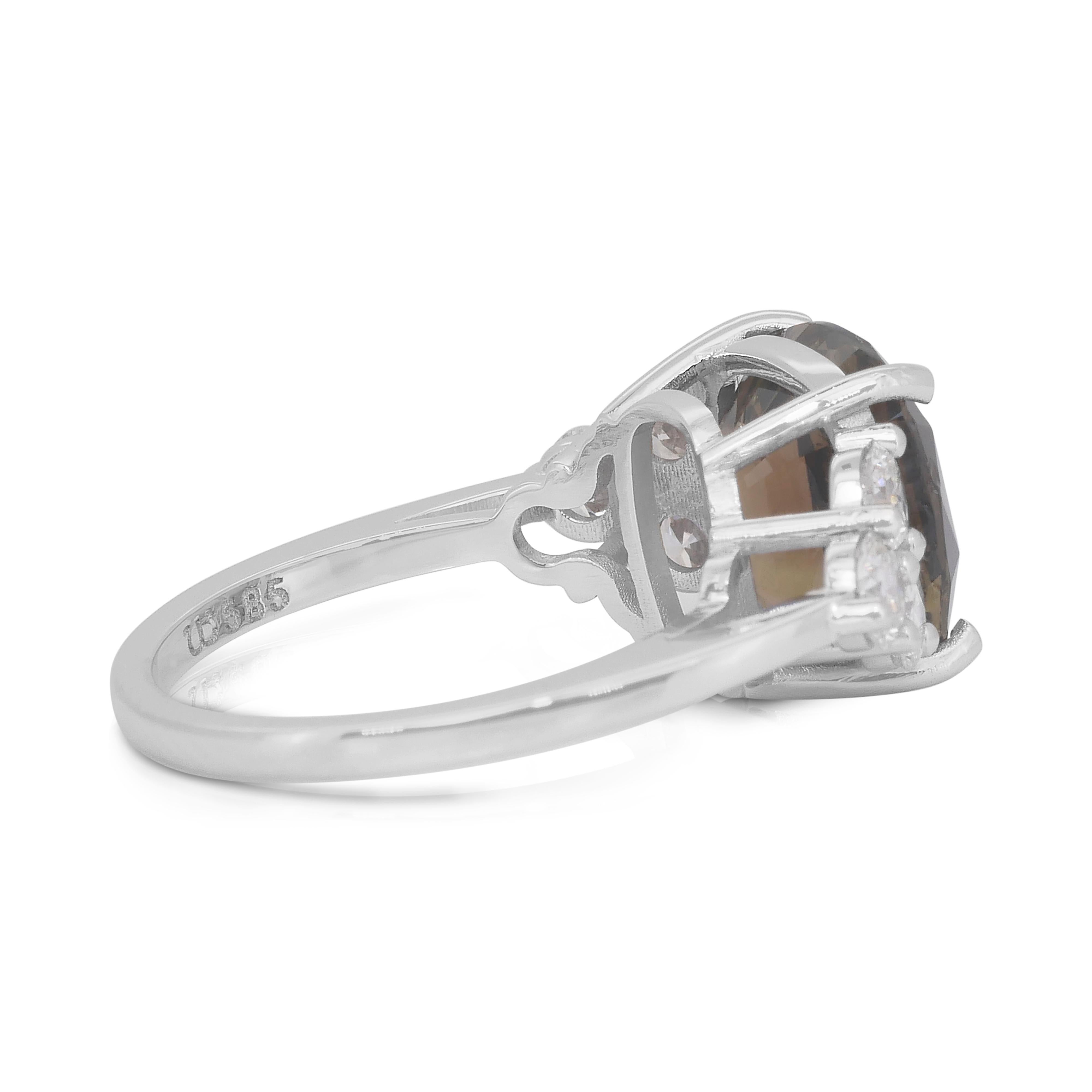 Cushion Cut Sophisticated 7.14ct Chrysoberyl and Diamonds in 14k White Gold - GIA Certified For Sale