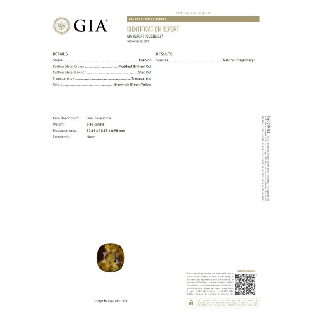 Women's Sophisticated 7.14ct Chrysoberyl and Diamonds in 14k White Gold - GIA Certified For Sale