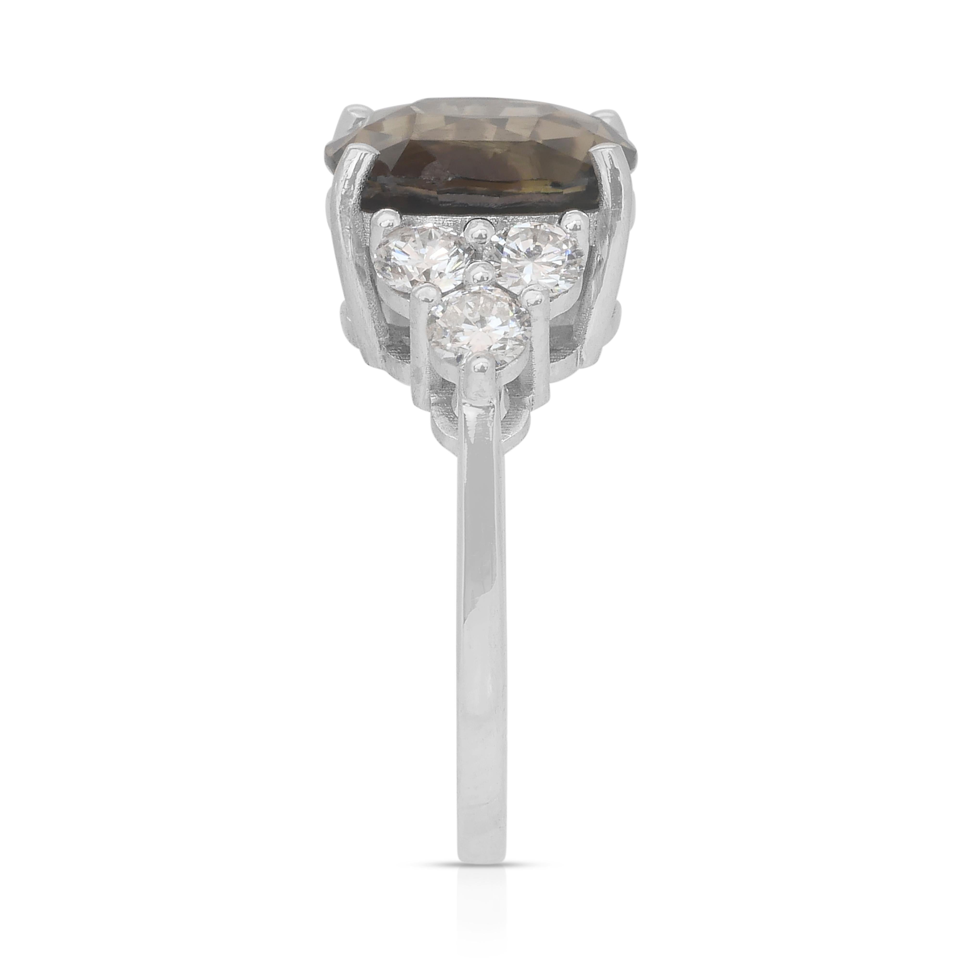 Sophisticated 7.14ct Chrysoberyl and Diamonds in 14k White Gold - GIA Certified For Sale 1