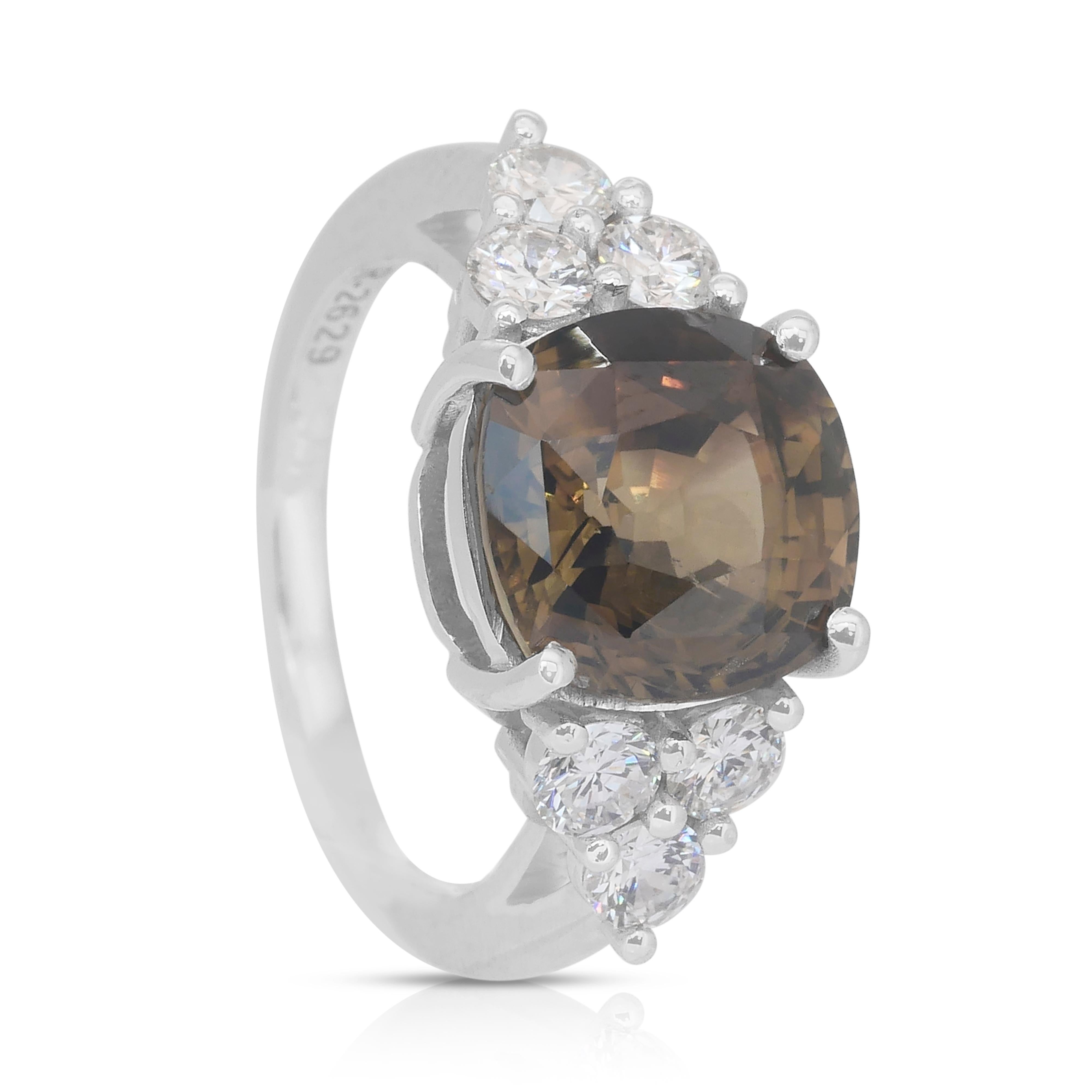 Sophisticated 7.14ct Chrysoberyl and Diamonds in 14k White Gold - GIA Certified For Sale 2