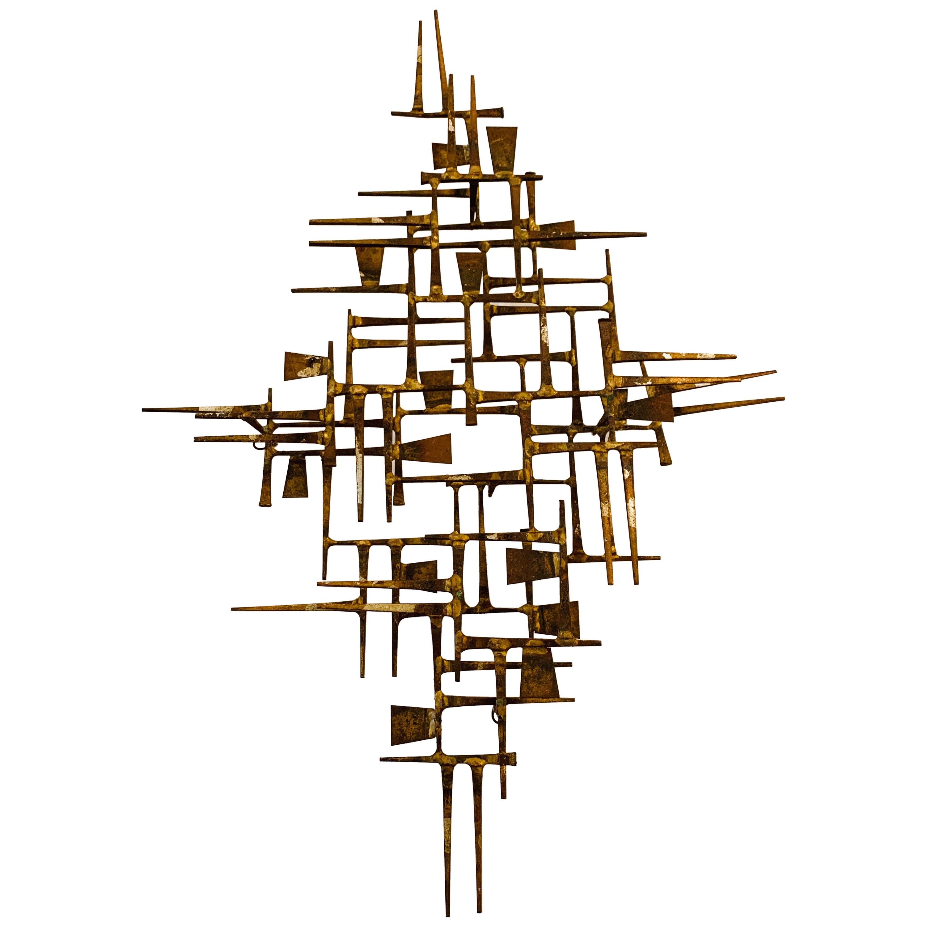 Sophisticated Abstract Mid-Century Modern Brass Wall Sculpture