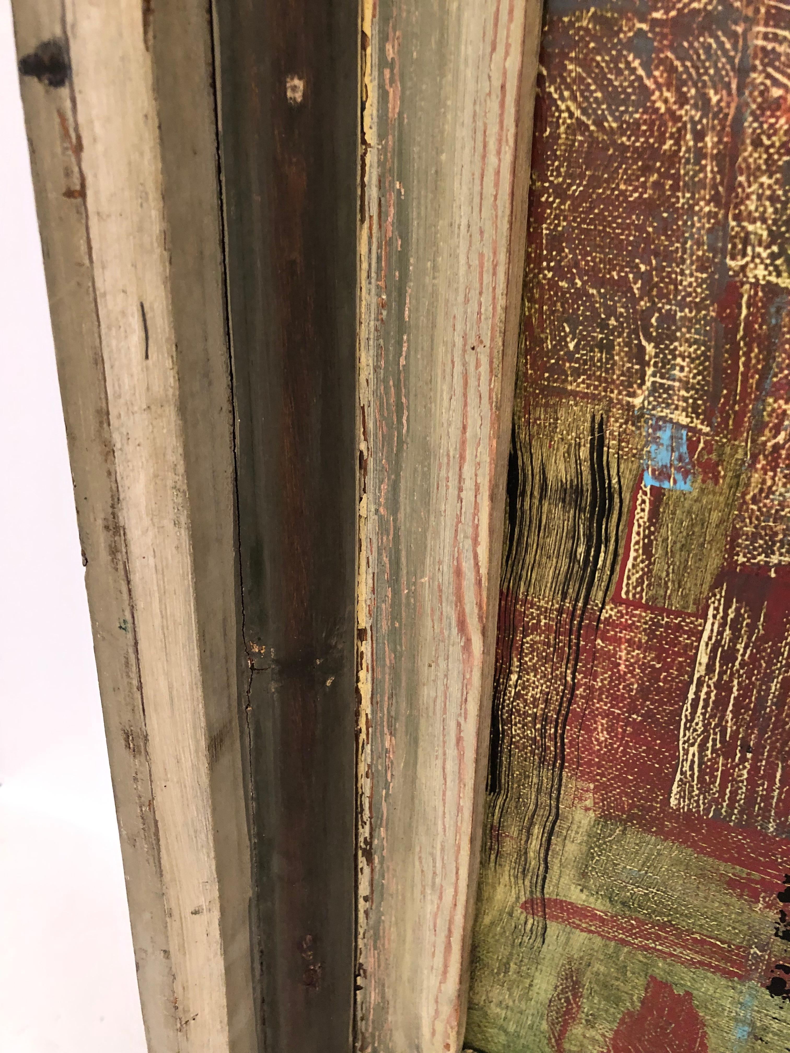 Sophisticated Abstract Painting in Distressed Vintage Frame For Sale 3