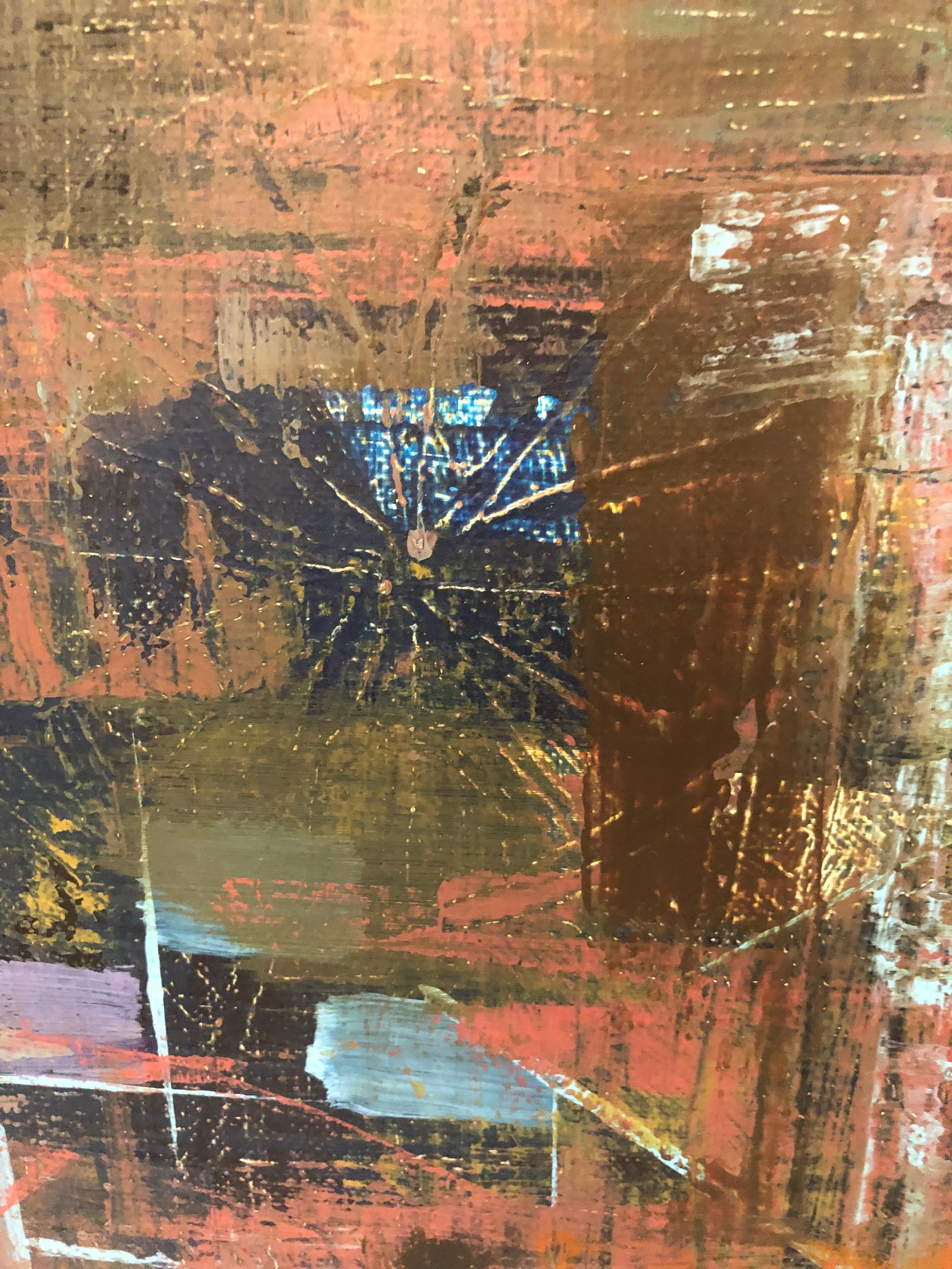 Sophisticated Abstract Painting in Distressed Vintage Frame In Good Condition For Sale In Hopewell, NJ
