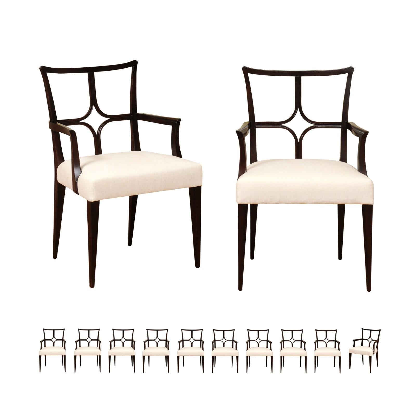 Sophisticated ALL ARM Set of 12 Star Back Chairs in Espresso by Tommi Parzinger For Sale 13