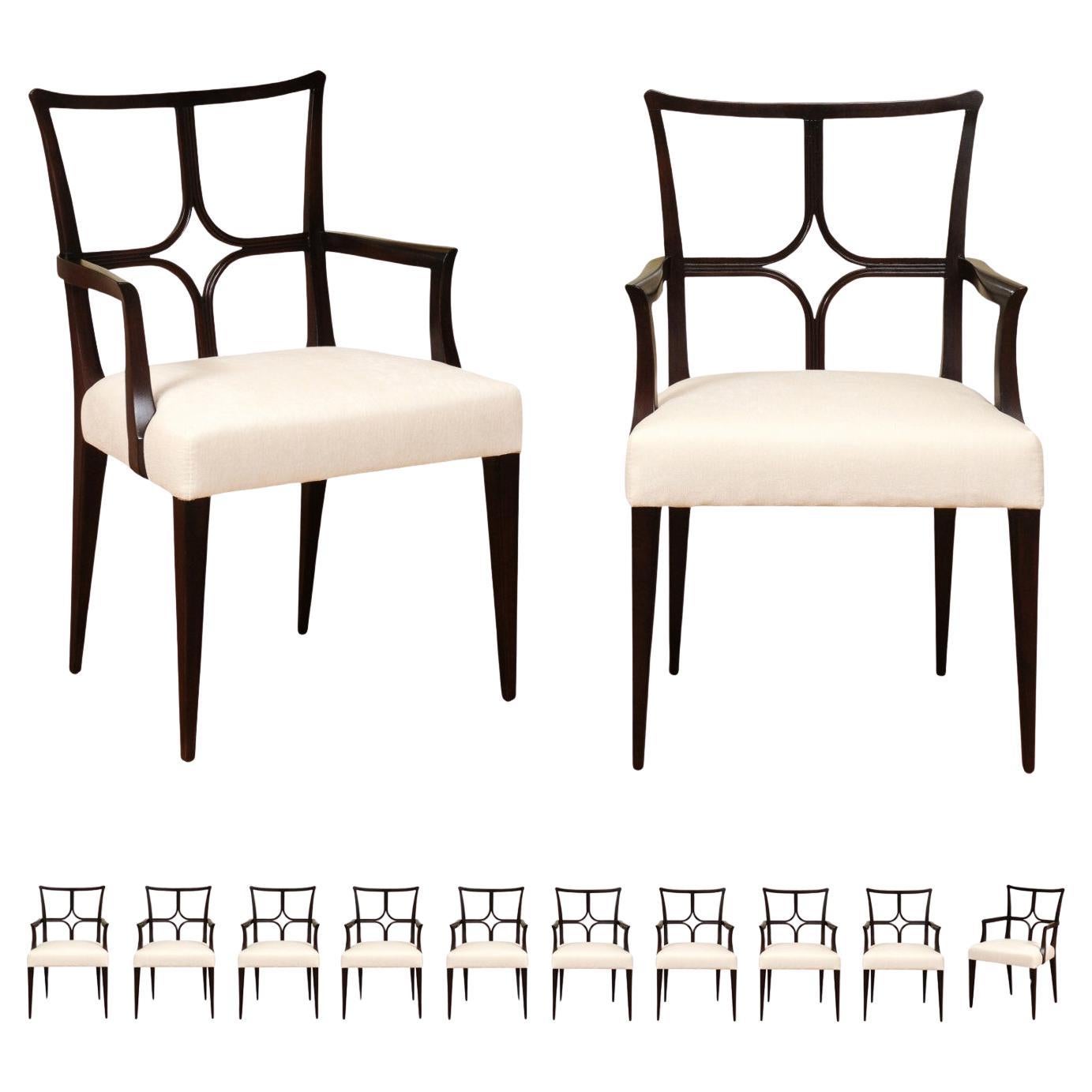 Sophisticated ALL ARM Set of 12 Star Back Chairs in Espresso by Tommi Parzinger For Sale