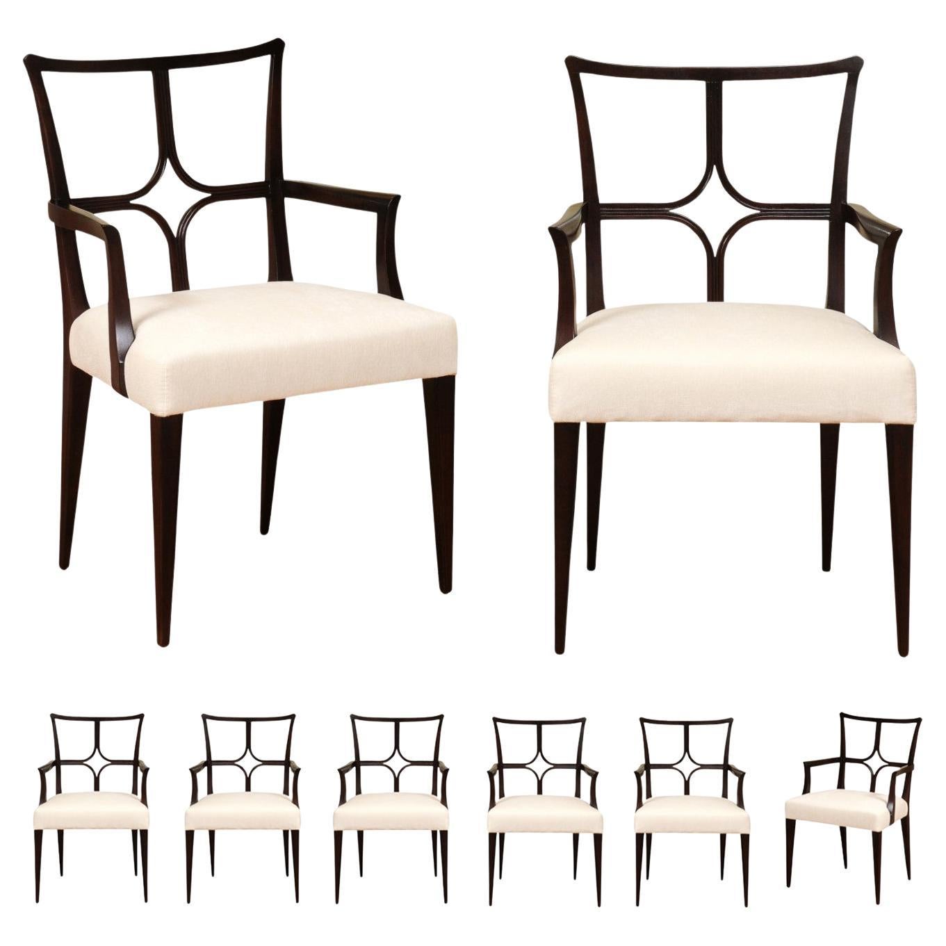 Sophisticated ALL ARM Set of 8 Star Back Chairs in Espresso by Tommi Parzinger