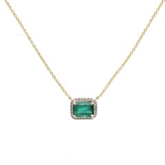 Emerald & Diamond 18K Yellow Gold Halo Necklace