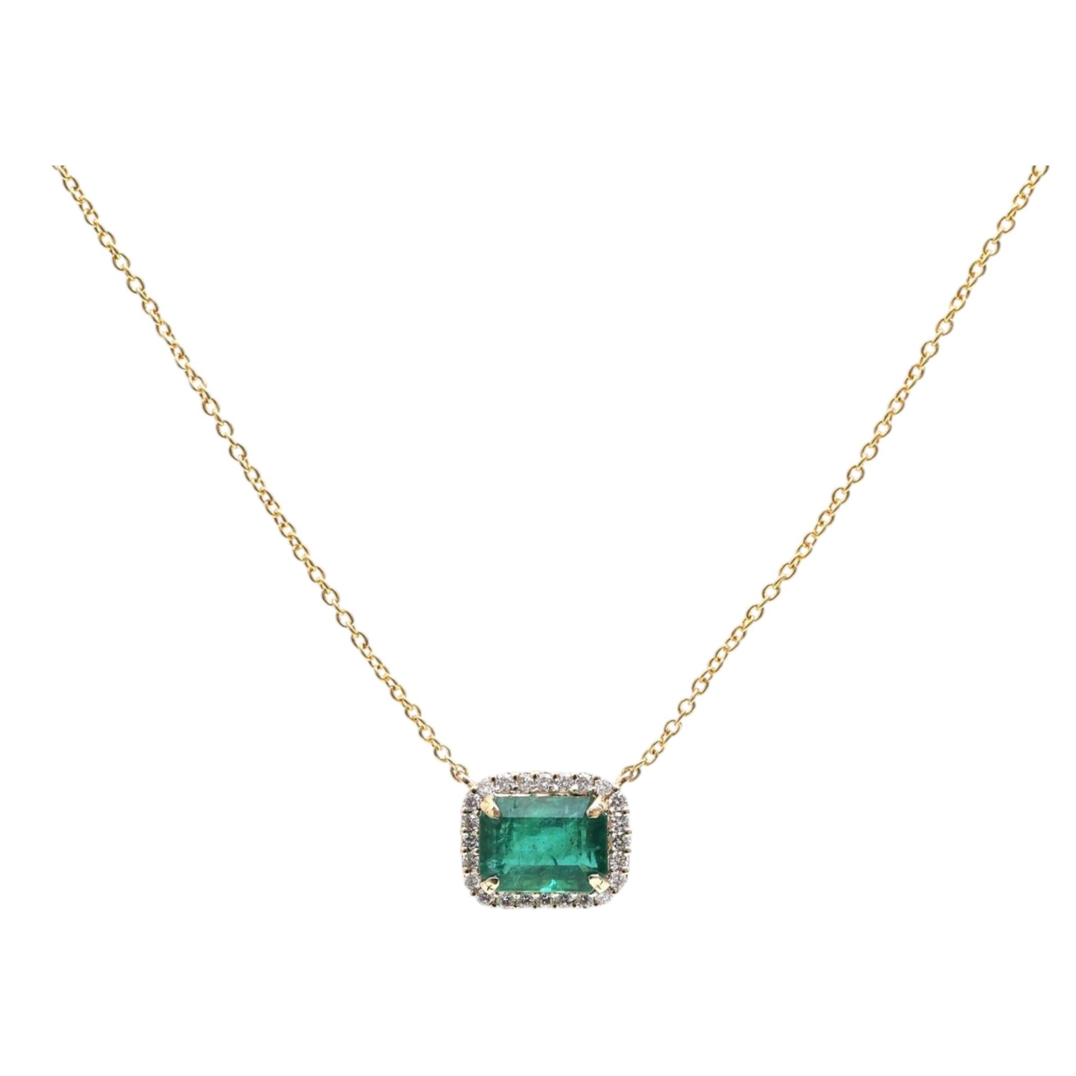 Emerald & Diamond 18K Yellow Gold Halo Necklace