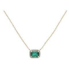 Emerald & Diamond 18K Yellow Gold Halo Necklace
