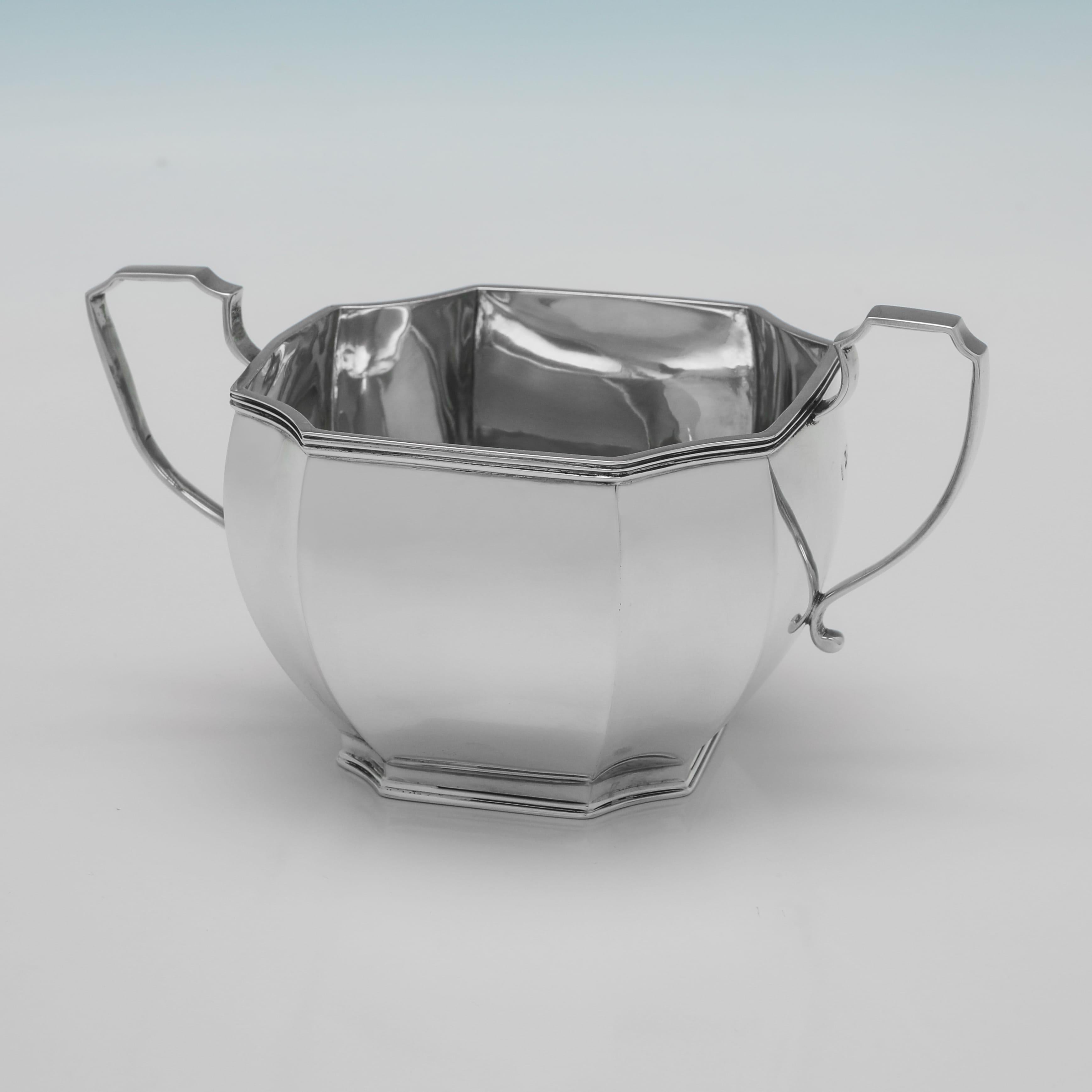 Mid-20th Century Sophisticated Art Deco Sterling Silver Tea Set by C.S. Harris, 1930 For Sale