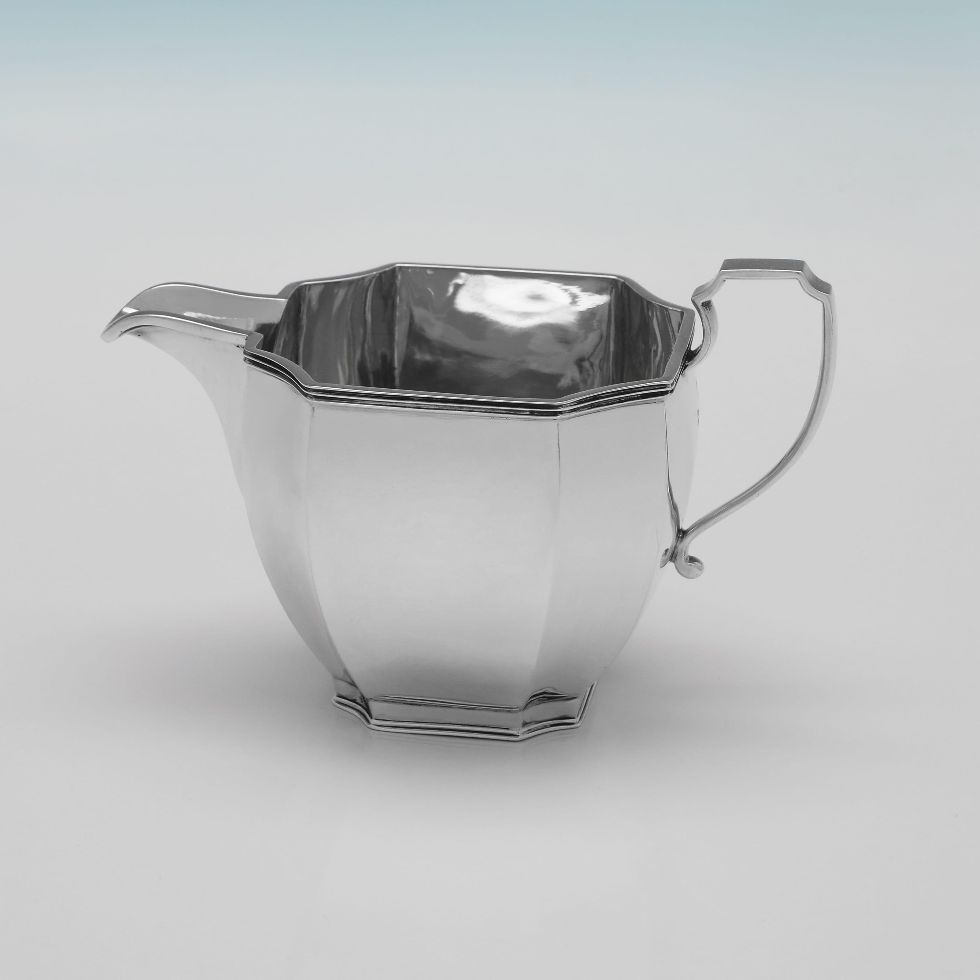 Sophisticated Art Deco Sterling Silver Tea Set by C.S. Harris, 1930 For Sale 1