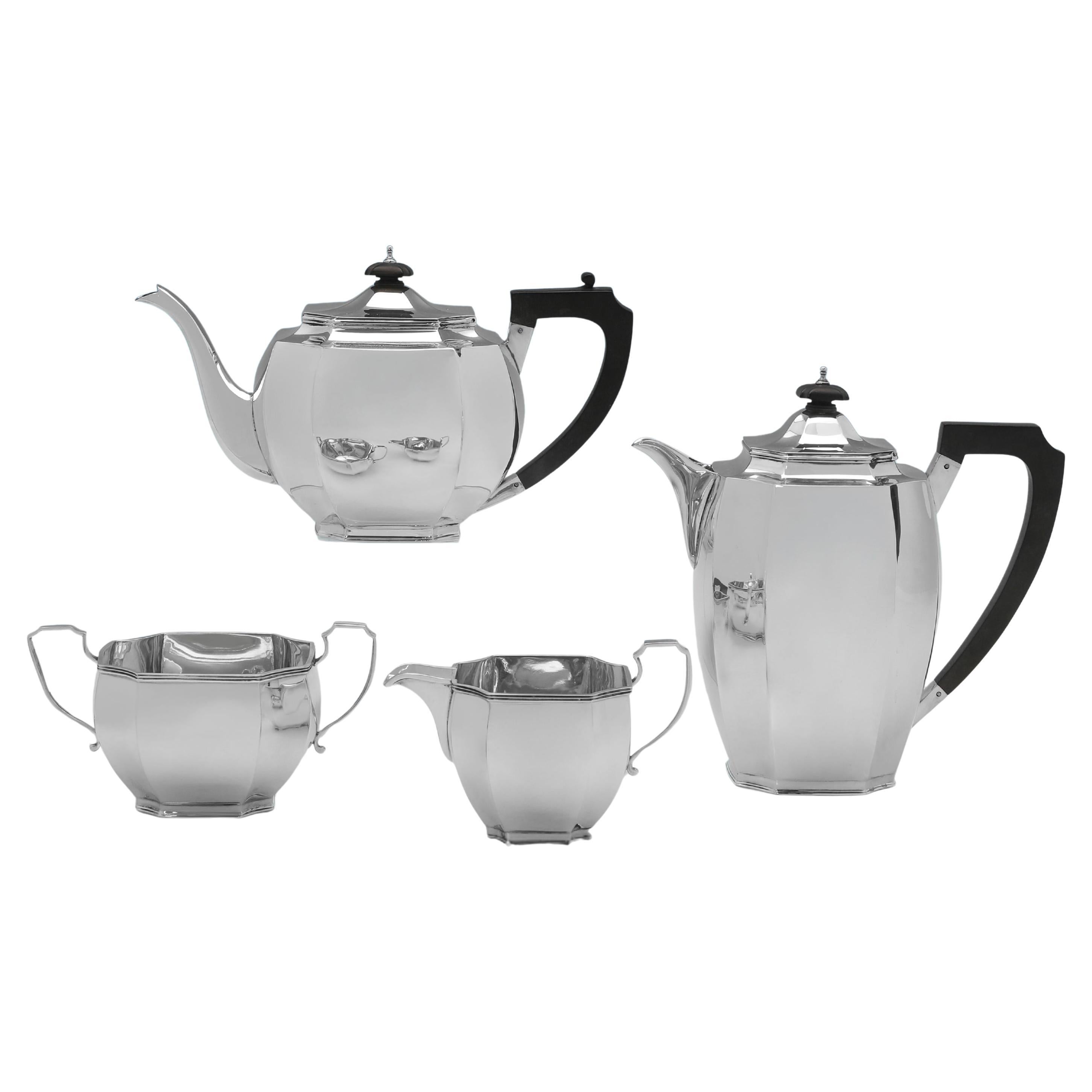 Sophisticated Art Deco Sterling Silver Tea Set by C.S. Harris, 1930 For Sale