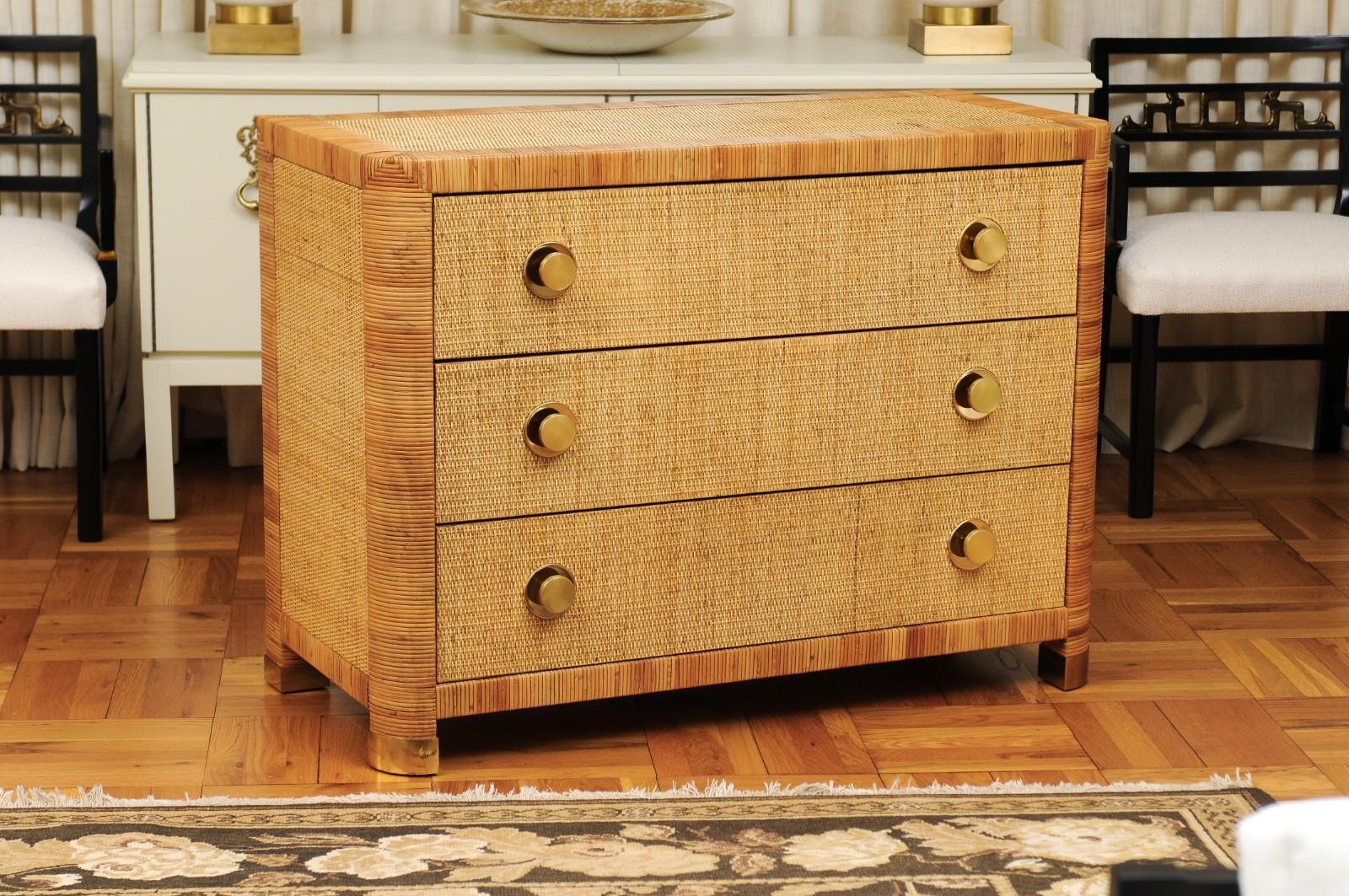
This magnificent chest is shipped as professionally photographed and described in the listing narrative: Meticulously professionally restored and completely installation ready. There are a pair of these unusual chest available.

An elegant commode