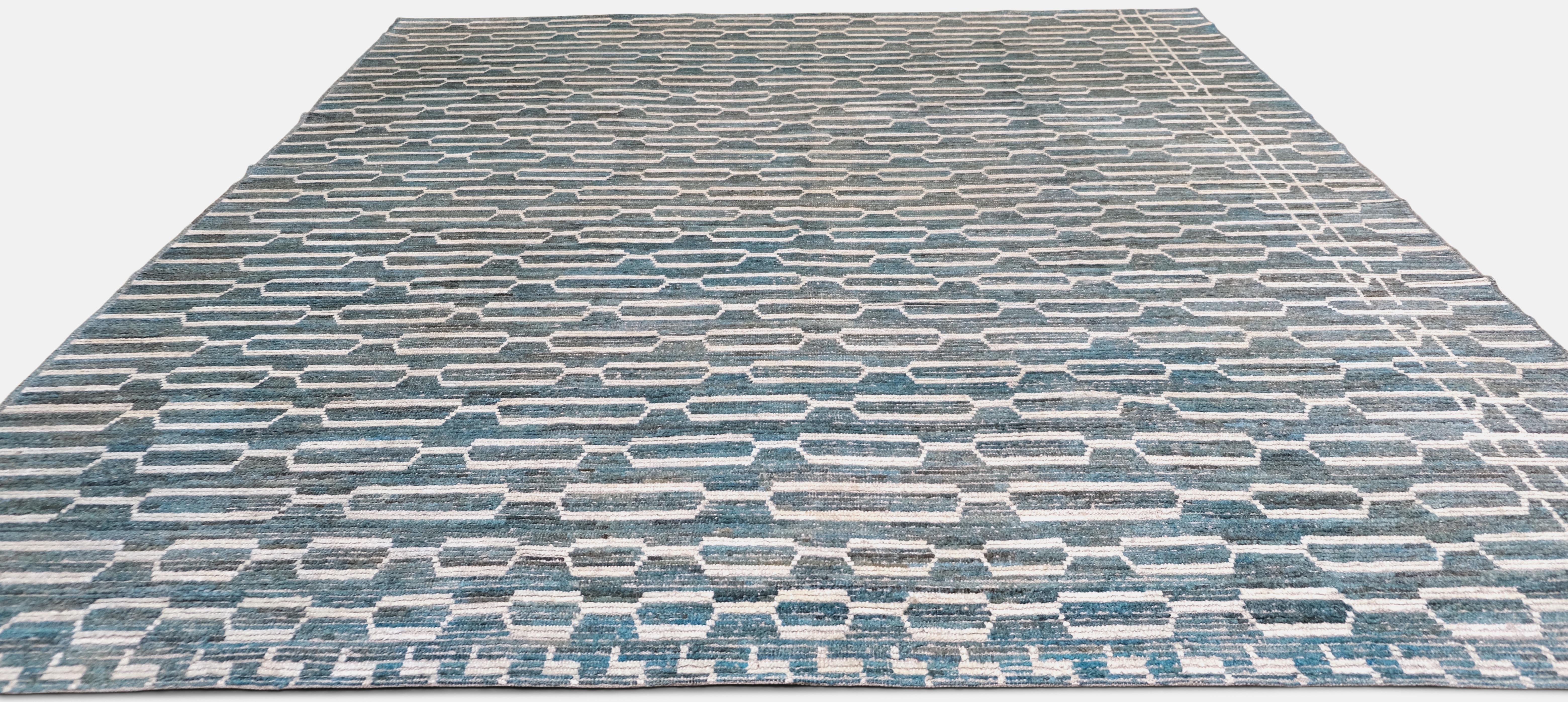 Raffinierter künstlerischer geometrischer Teppich 9'11''x11'2'' (Afghanisch) im Angebot