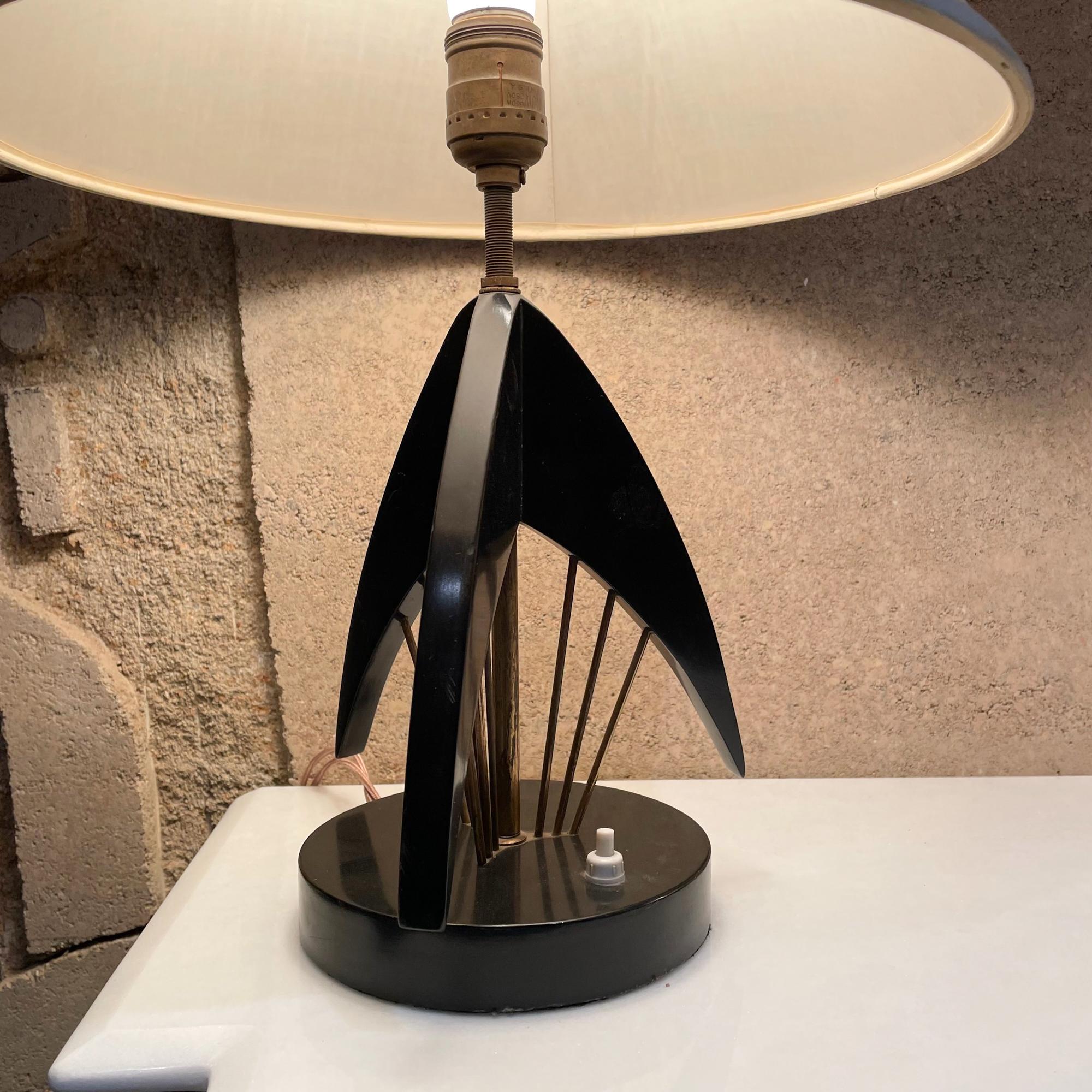 Sophisticated Atomic Table Lamps Black Mahogany Fine Brass Rods Style Raak 1950s 5
