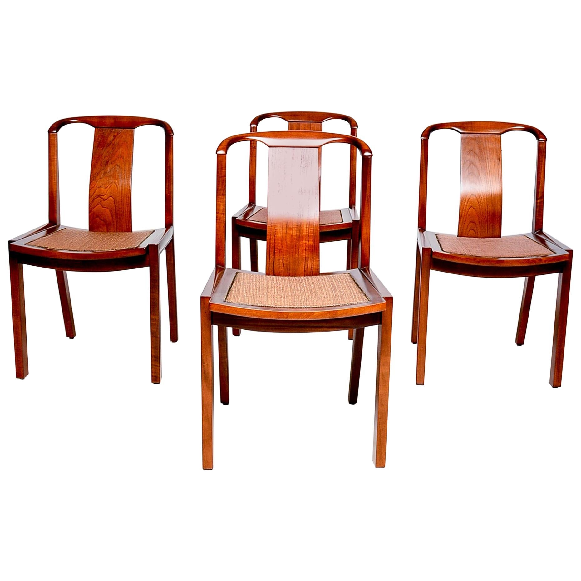 Sophisticated Baker Sculptural Walnut Wood Dining Chairs by Michael Taylor 1950s