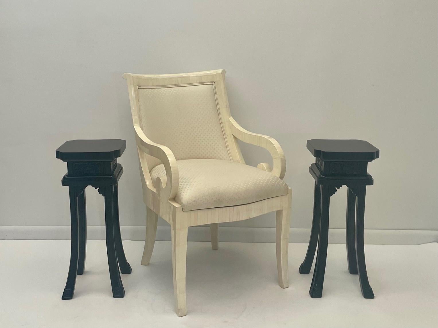 French Sophisticated Beautifully Carved Ebonized Maison Jansen Style Side Tables For Sale