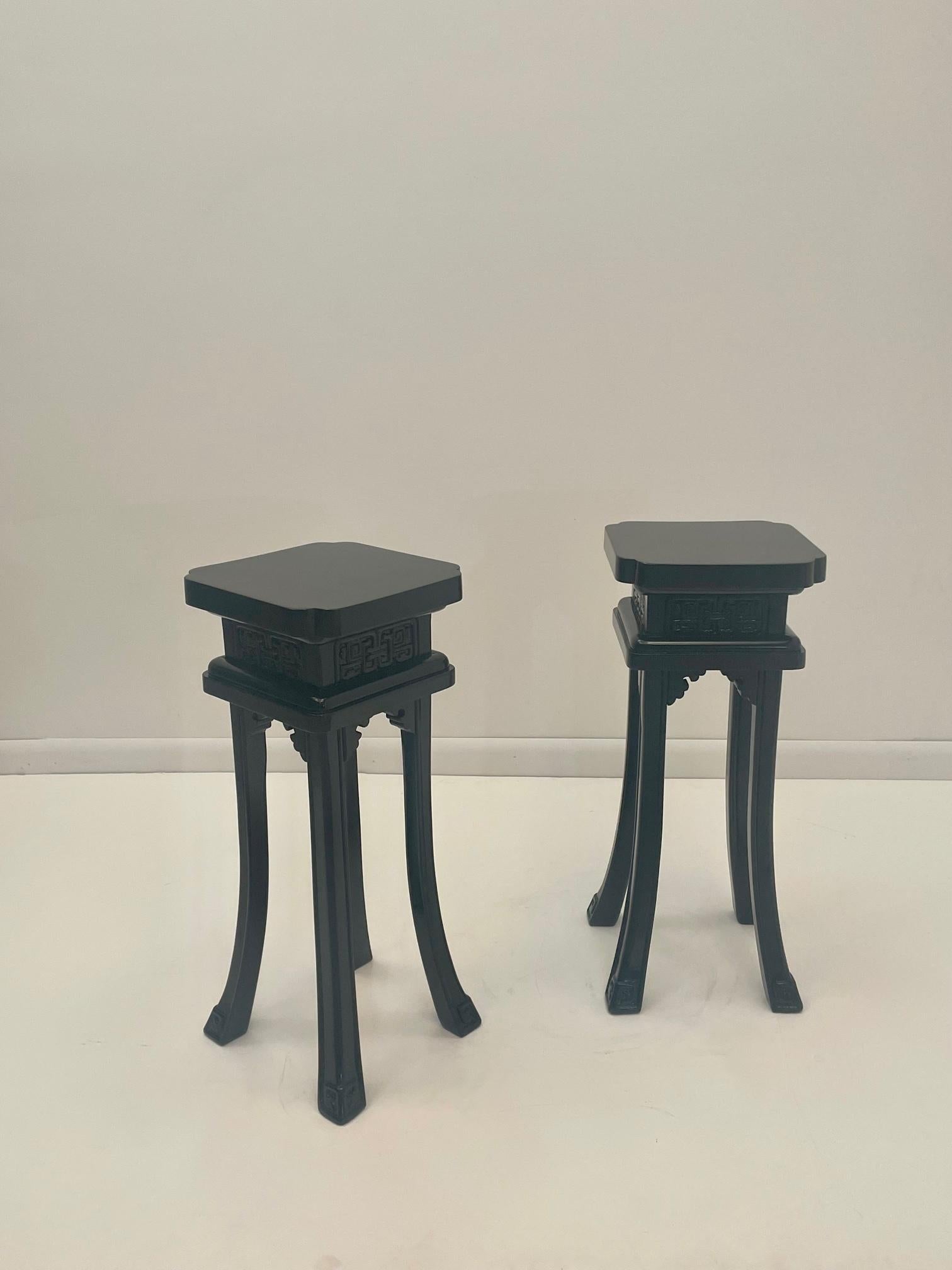 Sophisticated Beautifully Carved Ebonized Maison Jansen Style Side Tables In Good Condition For Sale In Hopewell, NJ