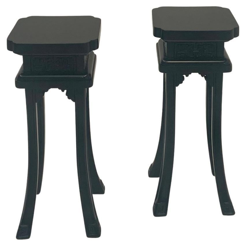 Sophisticated Beautifully Carved Ebonized Maison Jansen Style Side Tables For Sale