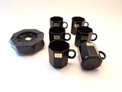 Sofisticato set da caffè nero - 6 tazze e piattini (anni '70)