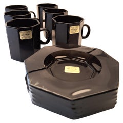 Service à café noir sophistiqué - 6 tasses et soucoupes (1970)