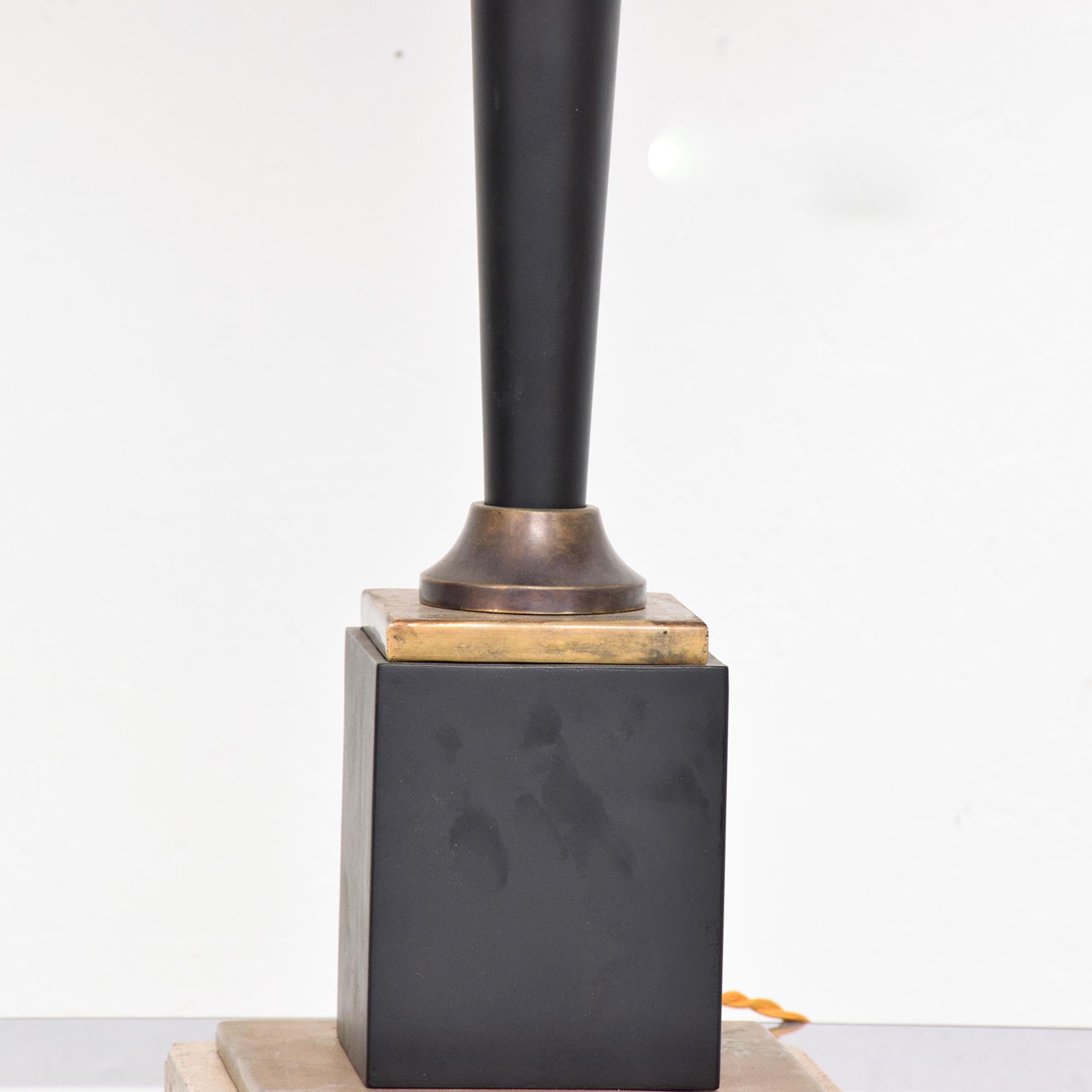 Mexican Black Steel Table Lamp Bronze Sphere Travertine Arturo Pani 1950s