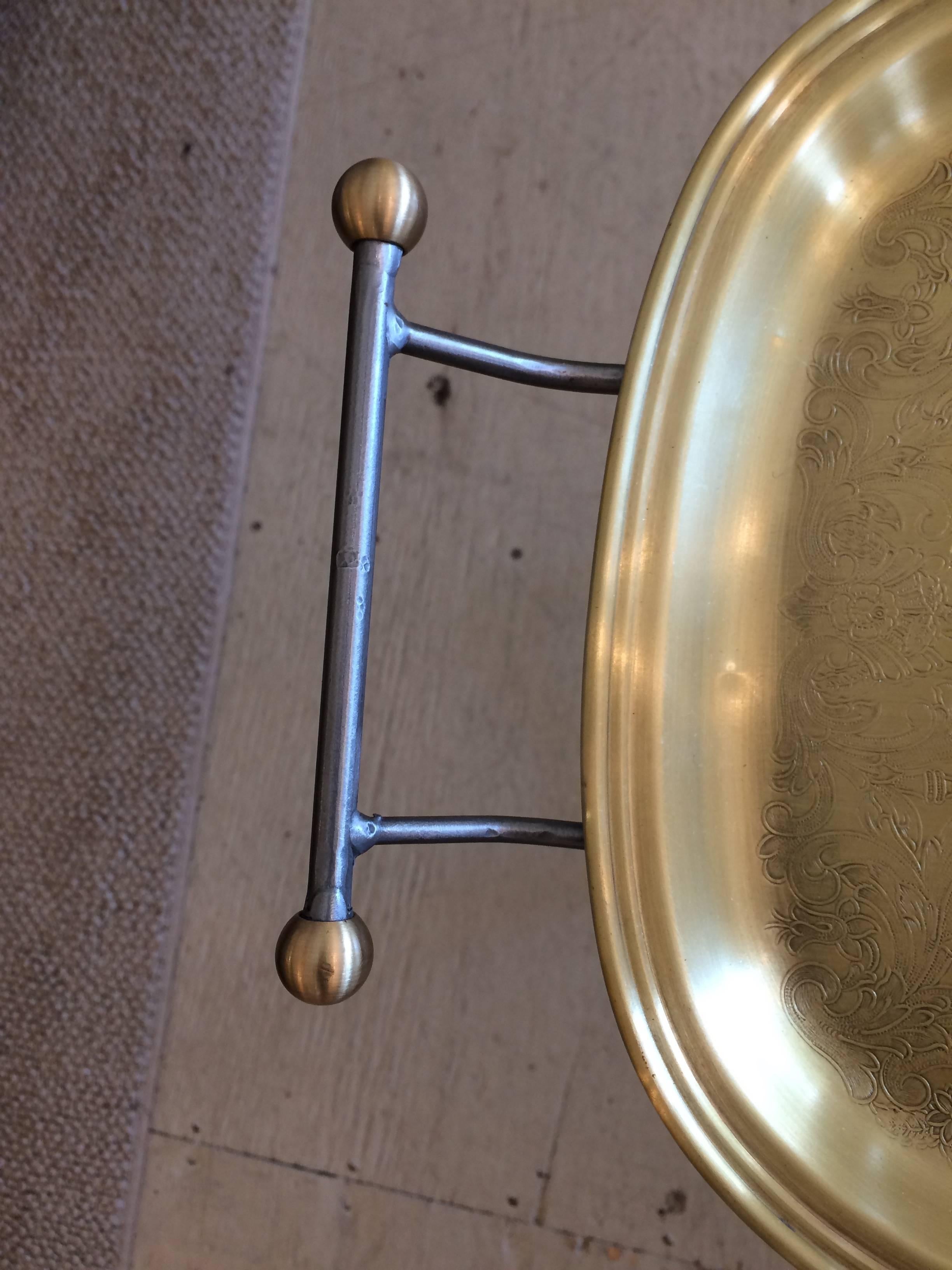 Late 20th Century Sophisticated Brass and Steel Tray Occasional Side Table