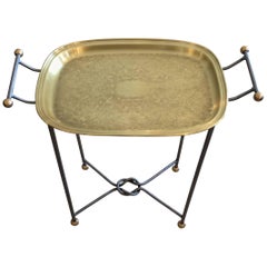 Sophisticated Brass and Steel Tray Occasional Side Table