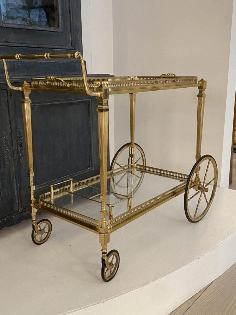 French Sophisticated Brass Bar Cart-France 1950s For Sale