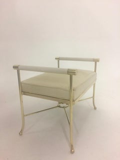 Sophisticated Brass Bench with Creamy Off White Leather