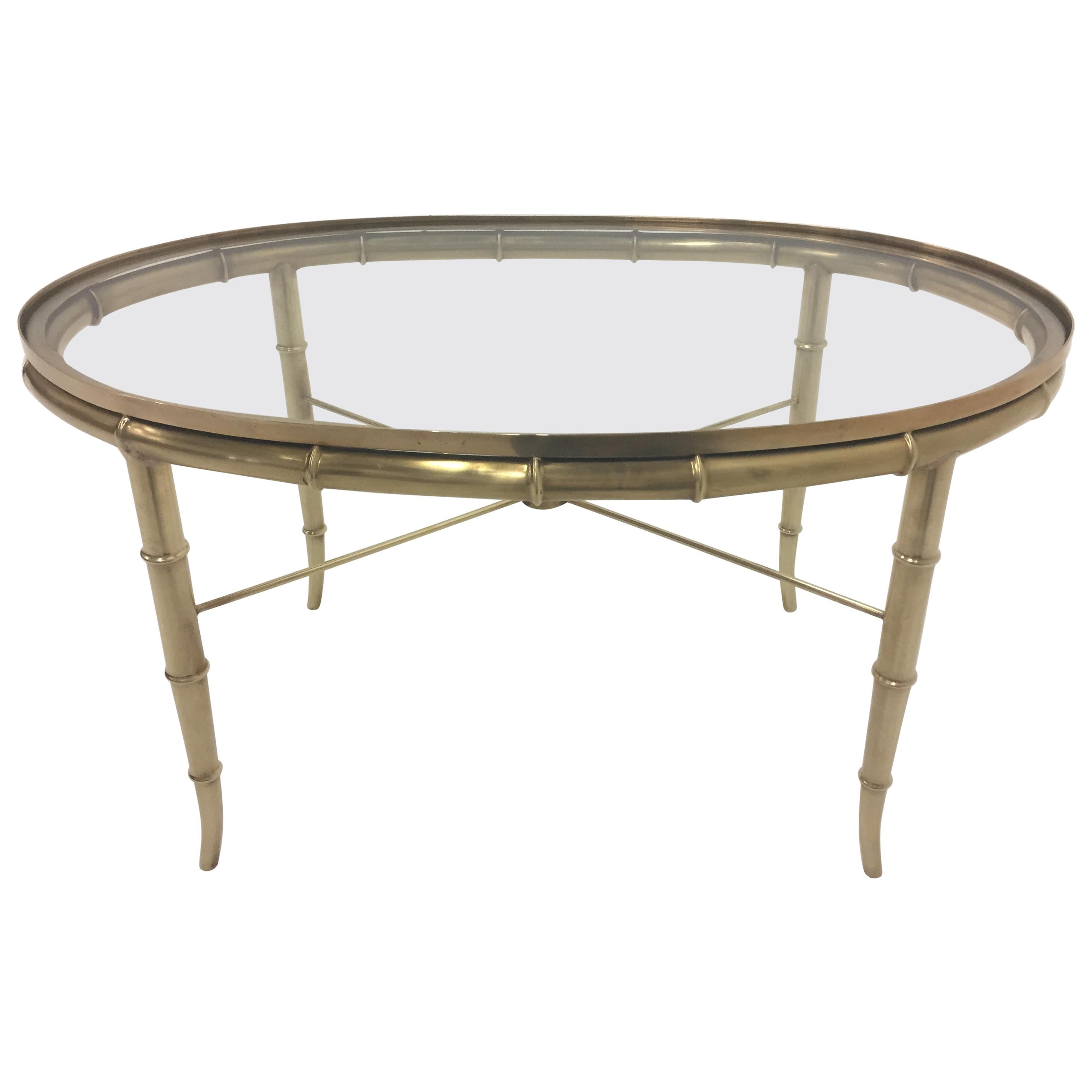 Sophisticated Brass Faux Bamboo Oval Cocktail Table by Mastercraft