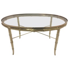 Sophisticated Brass Faux Bamboo Oval Cocktail Table by Mastercraft