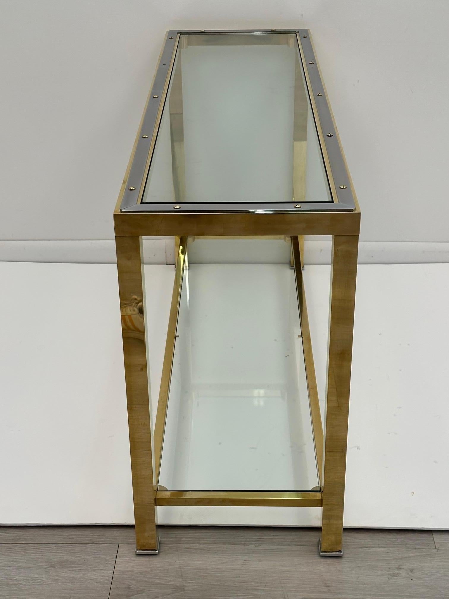 Sophisticated Brass Glass and Chrome Console Table Attributed to Pierre Cardin For Sale 6