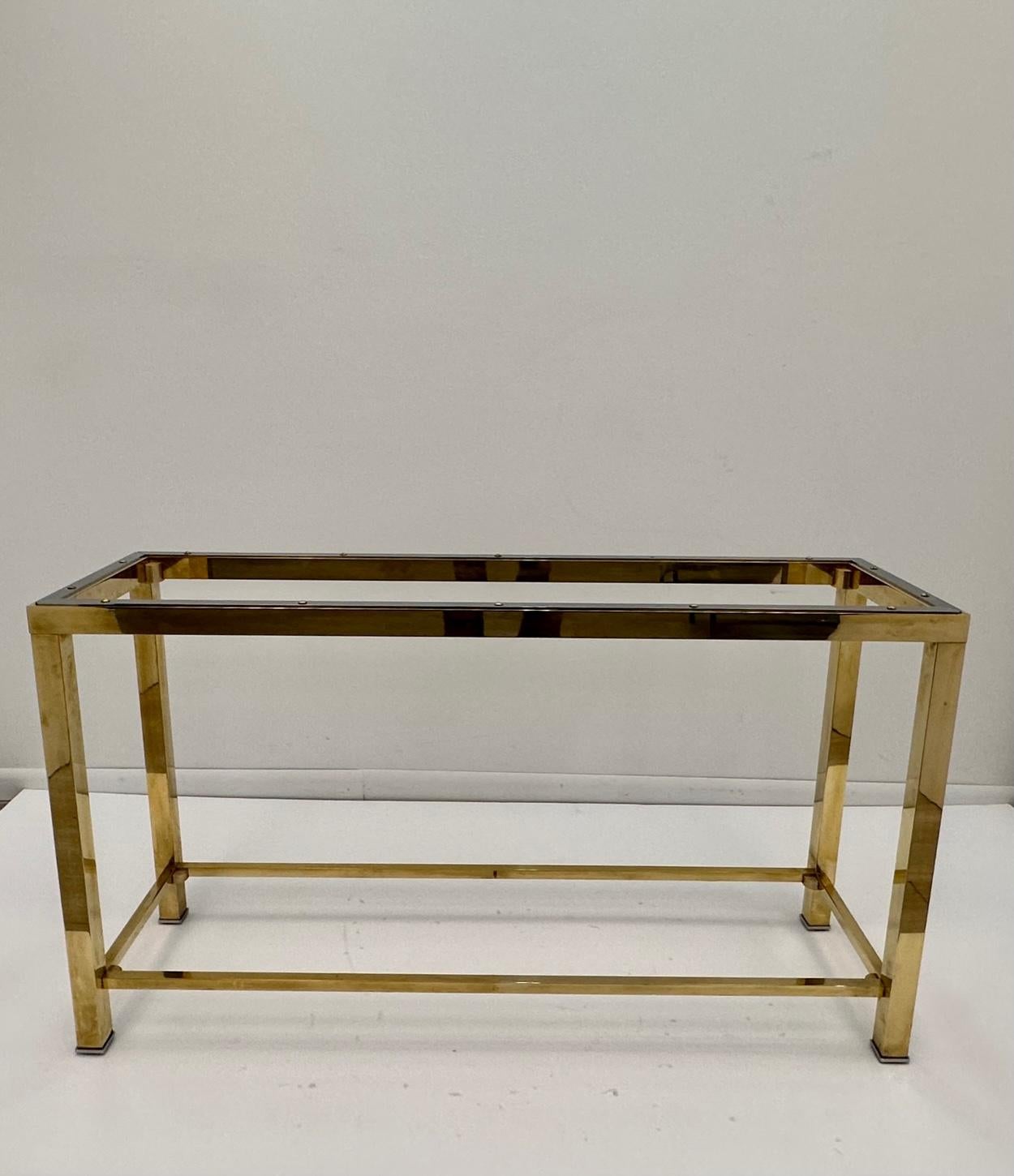 Mid-Century Modern Sophisticated Brass Glass and Chrome Console Table Attributed to Pierre Cardin For Sale