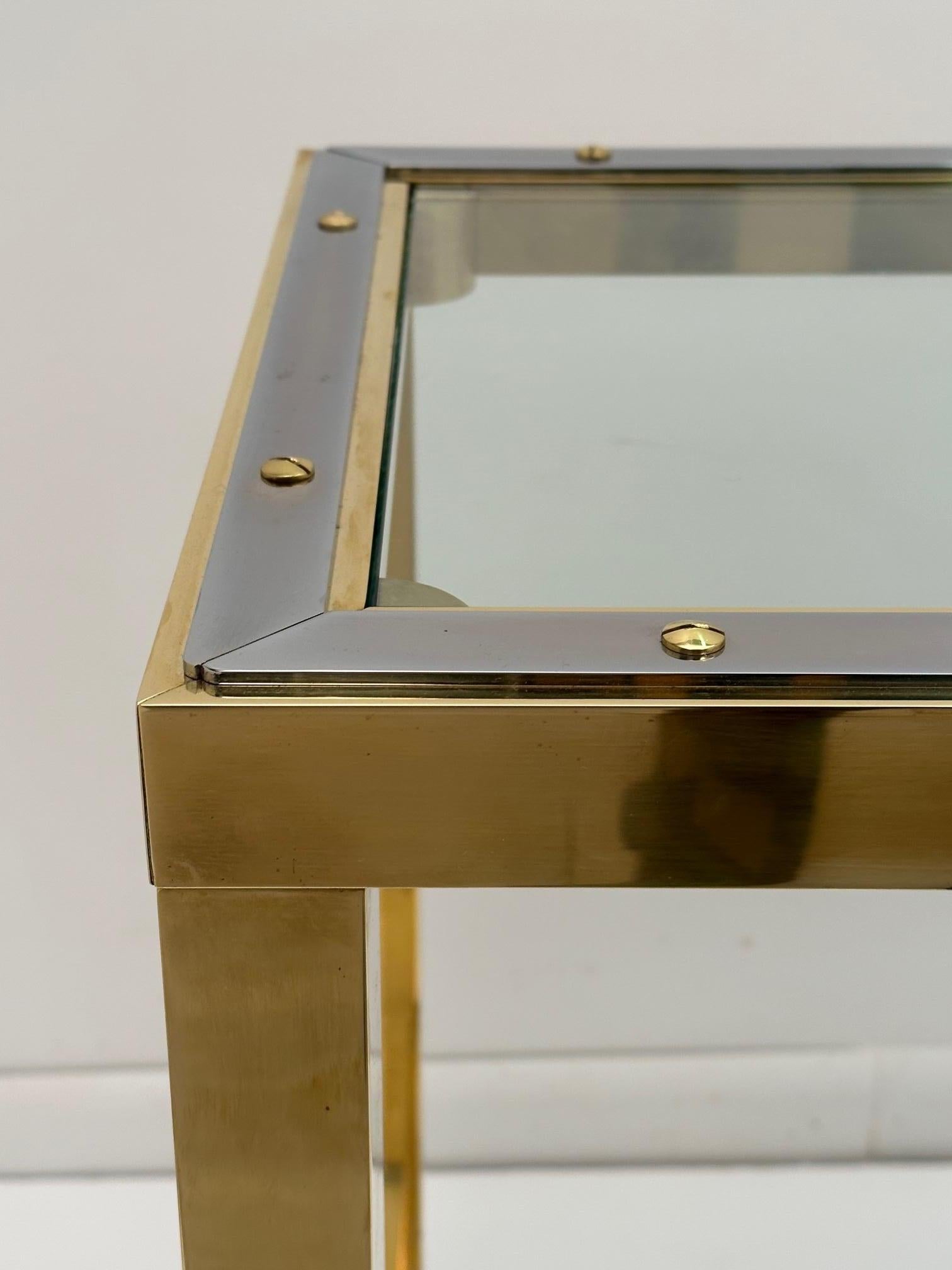 Sophisticated Brass Glass and Chrome Console Table Attributed to Pierre Cardin In Good Condition For Sale In Hopewell, NJ