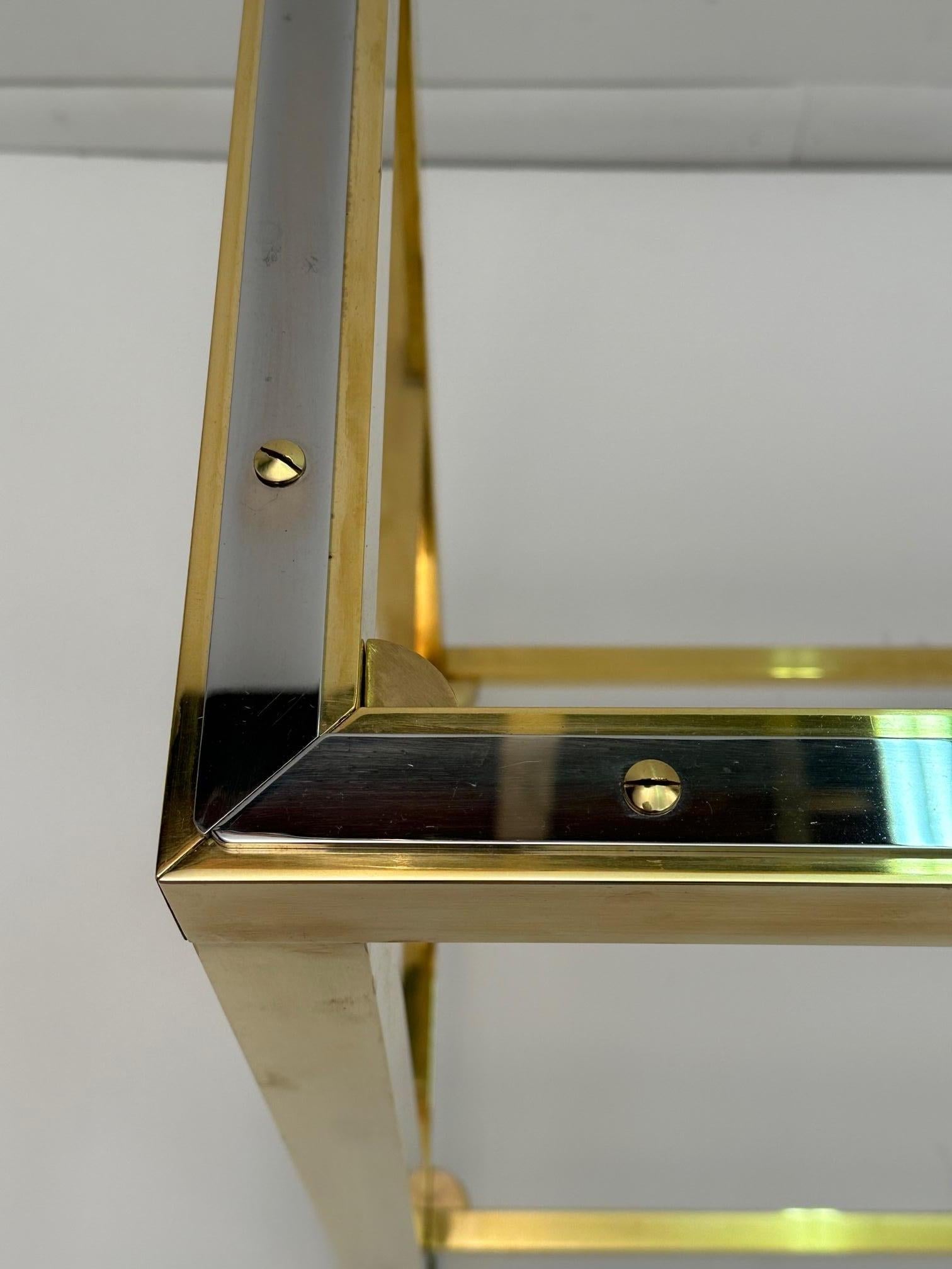 Late 20th Century Sophisticated Brass Glass and Chrome Console Table Attributed to Pierre Cardin For Sale