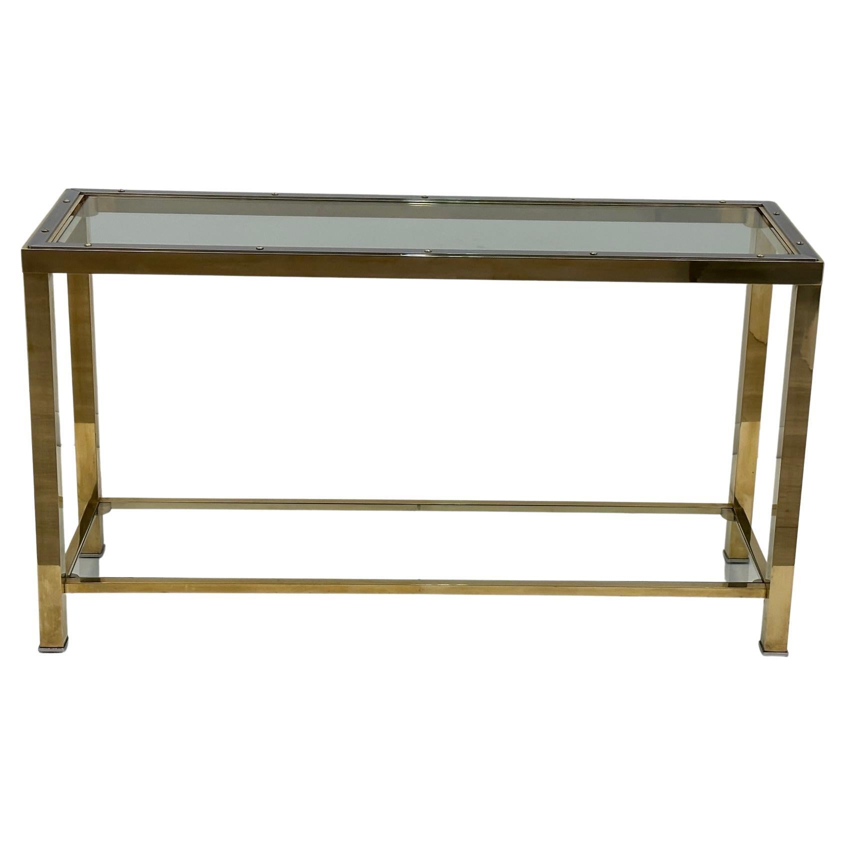 Sophisticated Brass Glass and Chrome Console Table Attributed to Pierre Cardin